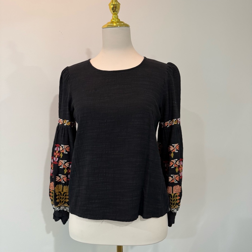 THML Black Blouse with Colorful Embroidery